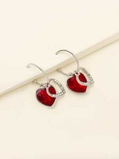    New Heart Rhinestone Detail Earrings Silver Tone Alloy 1 Pair   