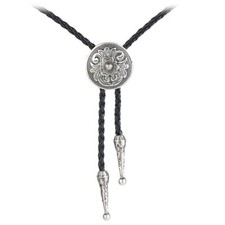 Vintage Western Cowboy Bolo Tie Leather Necktie Rope Cord Pendant Necklace