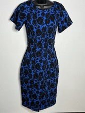 Closet London Dress Womens 4  Blue Textured Tulip Wide Sleeve Front Split Asos