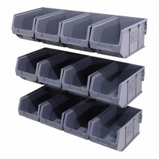 Size 3 Plastic Parts Storage Bins Boxes With Individual Steel Wall Hanging Rails