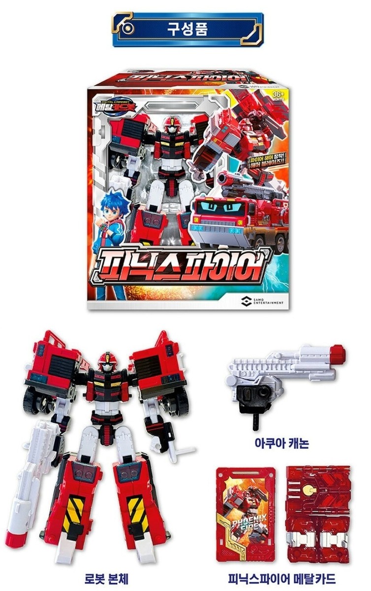 Metal Cardbot PHOENIX FIRE Red Truck Engine Transforming Robot Car