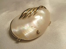 INCREDIBLE Vintage Gold Setting w/ MOTHER OF PEARL Abalone Shell Brooch 14BR059