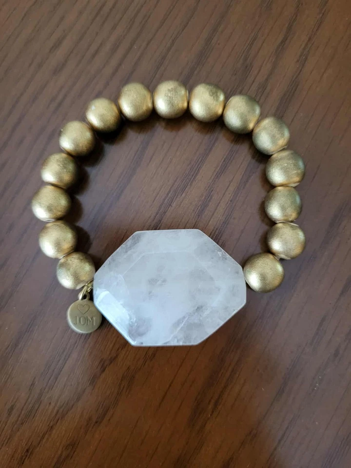 Lote de 10 Brazaletes Mezclados Apilables Cuentas Elastizadas Oro Rosa Madera Natural Foto 3 de 3