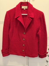 St John Classic Red Sweater Jacket Wool Shoulder Pads, Gold Buttons Vintage Sz 8