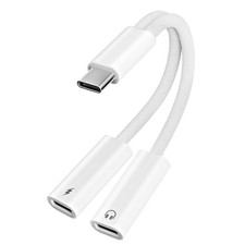 Denlane USB C Splitter 1 in 2 Out, Dual USB-C Charger and Headphone White