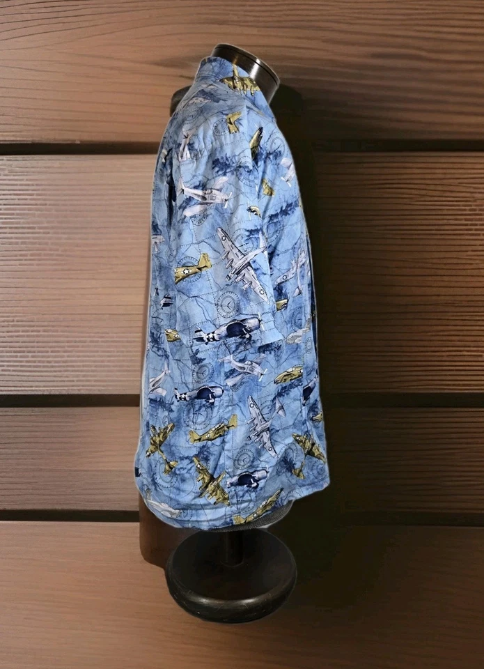 Camisa havaiana masculina Yo Wear L USAF Segunda Guerra Mundial bombardeiro aviões de combate mapa vintage anos 90 - Imagem 2 de 4