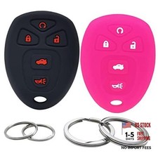 2Pcs Silicone 5Buttons Key Fob Cover Remote Case Protector Black  Hot Pink