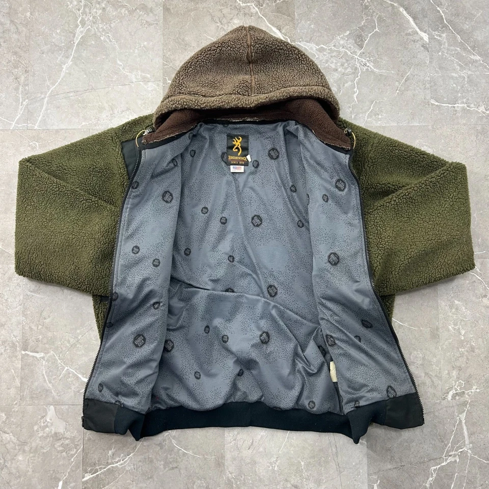 复古 Browning Berber 抓绒狩猎夹克男式 XL Gore Windstopper 美国制造 — 第 2/4 张图片