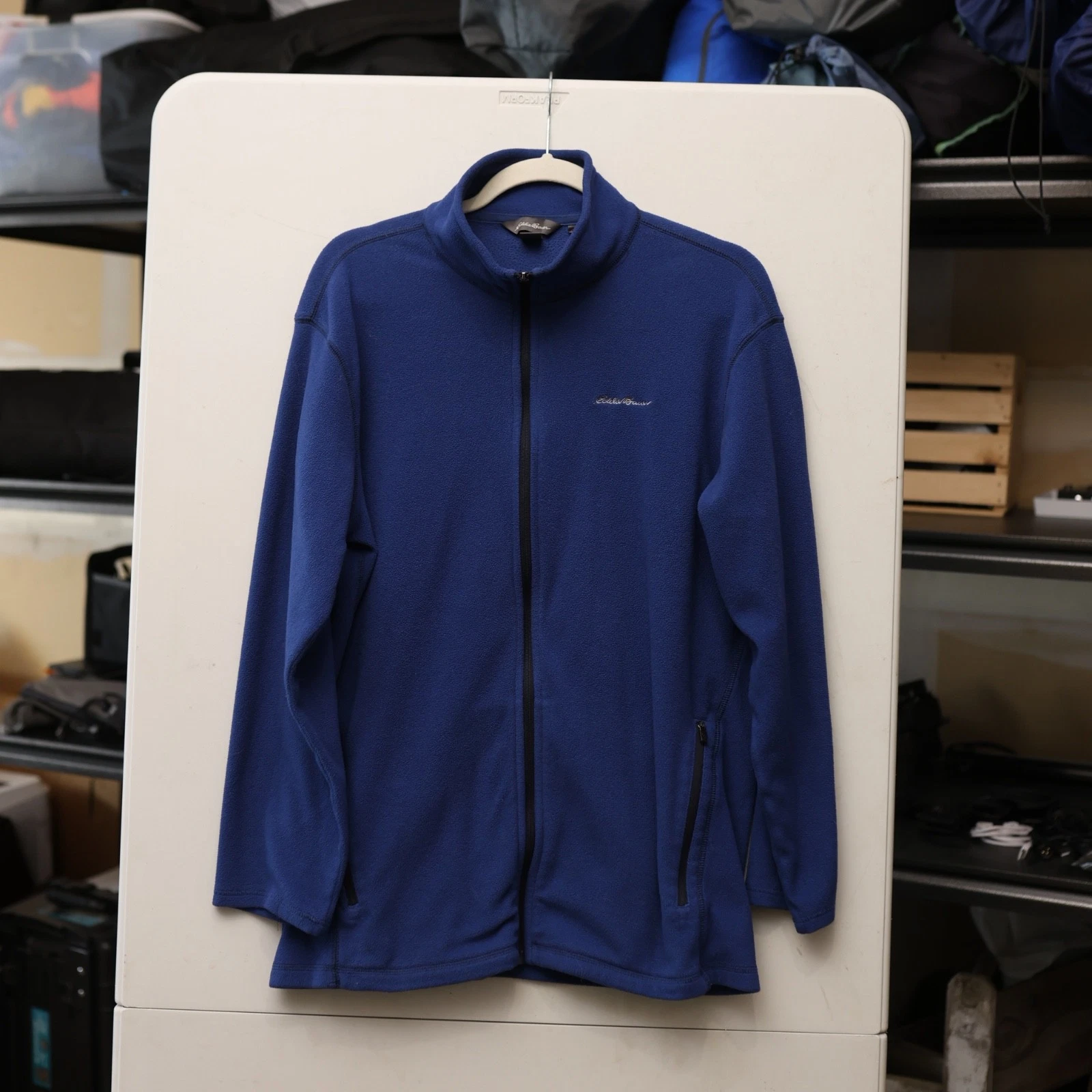 Eddie Bauer Polartec Fleece Jacket Mens Tall Medium MT Full Zip Blue Mock Neck image 1