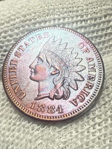 OLD COIN SALE!! AU 1884 INDIAN HEAD CENT PENNY w/ DIAMONDS & FULL LIBERTY Toned