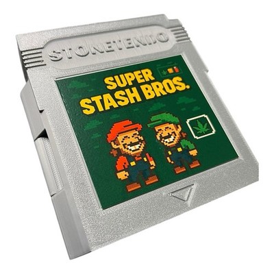 Stash Box with Rolling Tray & Lighter Holder   Super Stash Bros Retro Cartridge 