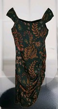 Averie Halley Satin Ruched Midi Dress Flowery Floral Print Cobalt Blue Sz S NWOT