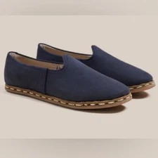 Sabah Turkish Loafer Slippers Baleen Navy Blue Suede Leather Size 38 7 Shoe