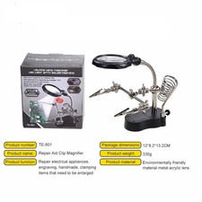Helping Hands Soldering Station 3.5X 12X LED Magnifying Glass Alligator Clamp