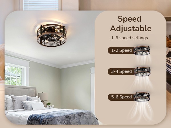 EDISHINE Rustic Caged Ceiling Fan w Light Kit Remote Control for Kitchen Bedroom