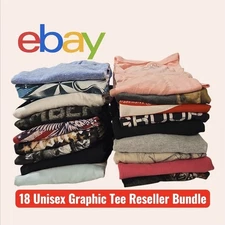 18-Piece Mixed Brand & Mixed Sizes Graphic Tees Clothing Reseller Bundle 