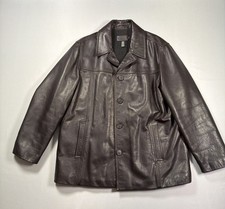 Vintage Y2K J CREW Wool Lined Button Up Leather Coat Jacket Size LARGE Brown