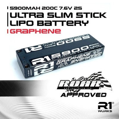 R1-030037  5900mAh 200c 7.6v 2S Ultra Slim, Stick LiPo Battery w/ 5mm Bullets