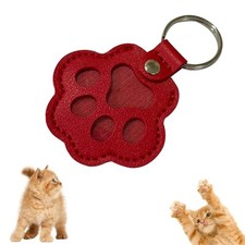 Pet Keychain Refillable Paw Shaped Leather Fur Keepsake Pet Paw Print red