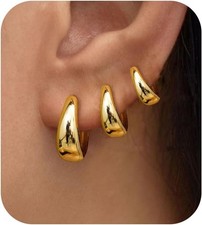3Pairs Gold Hoop Earrings Set for Women Trendy Chunky Huggie Dainty Earring Jewe