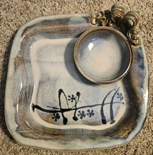 Large Studio Art Glazed Stoneware Pottery Chip And Dip Serving Platter Tray 