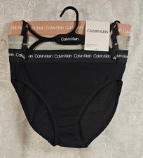 Calvin Klein 3 Cotton Stretch Bikinis Small Solid Black Gray  More SHIPS FREE 