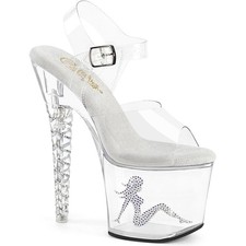 Pleaser 7 Inch Platform Clear High Heel Sandals With Ankle Strap Rhinestones