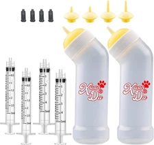 Kitten Nursing Nipple with Syringe, Wide Mouth Angled Puppy Model 1, Yellow 