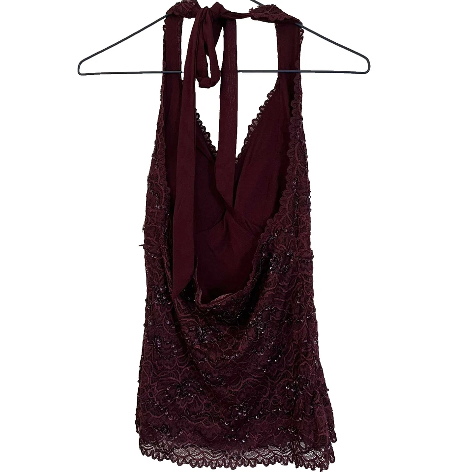Top Le Château Halter Y2K Bordado Encaje Cuentas Borgoña Gótico Sensual Talla XS Foto 4 de 4