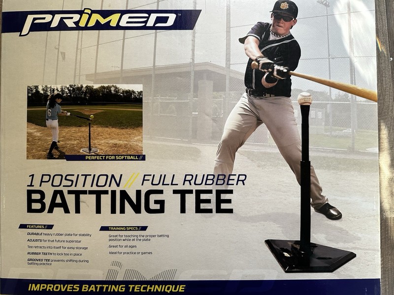 PRIMED 1 Position Full Rubber Batting Tee Adjustable Portable Black Softball
