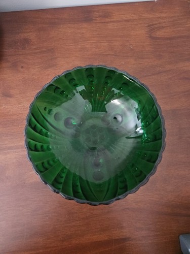 Vtg Anchor Hocking Oyster & Pearl Forest Green Footed Serving Bowl 8.5”d x 3"h
