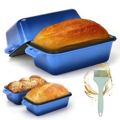 Cast Iron Loaf Pan with Lid Enameled Bread Baking Pans Even Heat Distribution