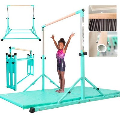 Foldable Gymnastics Bar 6FT 500LB Adjustable Kip Kids Teal Mat 3-18 PreGymnastic