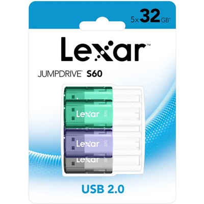 Lexar JumpDrive S60 USB 2.0 Flash Drives, 32GB, Set Of 5 Drives