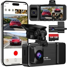 Dash Cam 3 Channel Front and Rear and Inside, 4K UHD 360 Dash Camera for Cars...