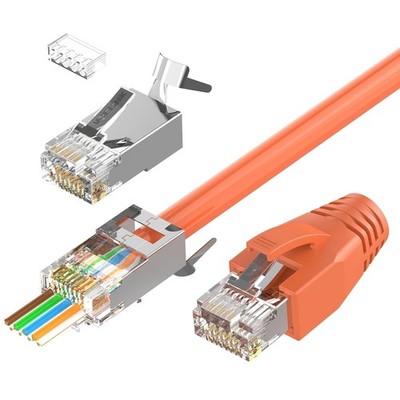 RJ45 Netzwerkstecker, Cat7, Cat6A, Pass-Through, 10 Stück, Kabel, Shielded, gold