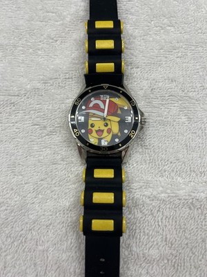 Pokemon Pikachu Kid's POK9010AZ Black Yellow Rubber Quartz 37mm Watch 7 1/2''