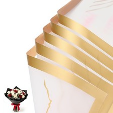 20 Blumen Geschenkpapier mit Goldrand Marmor Rosa f&uuml;r Blumenstr&auml;u&szlig;e
