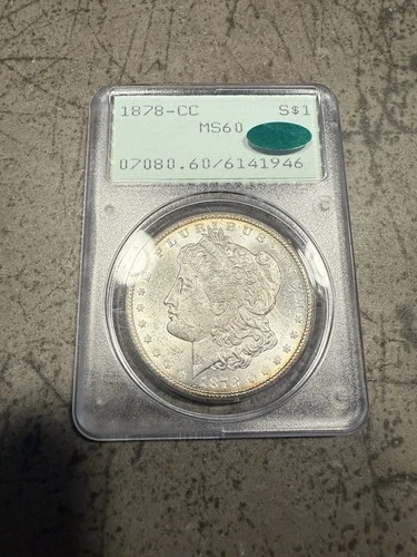 1878-CC Morgan Silver Dollar PCGS MS60 Rattler CAC Reverse Semi-PL Rim Toned