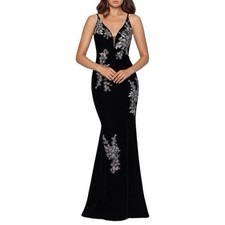 Xscape Crystal Embroidered Floral Velvet Gown in Black Size 2 Mermaid Maxi Gown