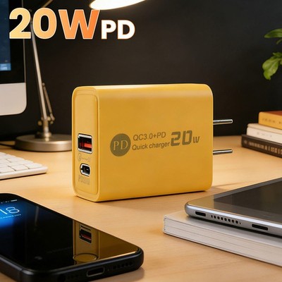 20W Dual Port USB C Charger Plug Fast Charging Block+USB A Brick for iPhone iPad