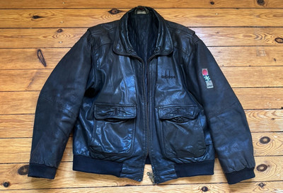 adidas Leder Bomberjacke Herren Vintage Olympia Sapporo Stickerei M schwarz