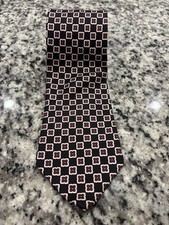 Brooks Brothers 100% Silk Tie Made In USA Black Purple Geometric Square Pedals