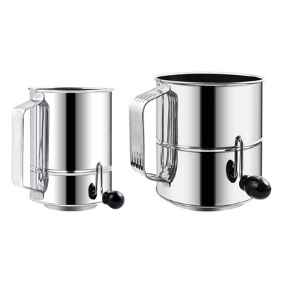 Edelstahl Backen Zucker Sieb Drehbar Handkurbel Hand Backsieb Tasse
