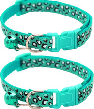 Reflective 2 Pack Breakaway Cat Collars with Bell Leopard Pattern Cute Kitty Adj