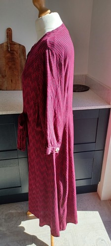 Monsoon Red Black Gingham Dress 18 Check Shirt Grandad Collar Tie Midi Prairie - Picture 8 of 11