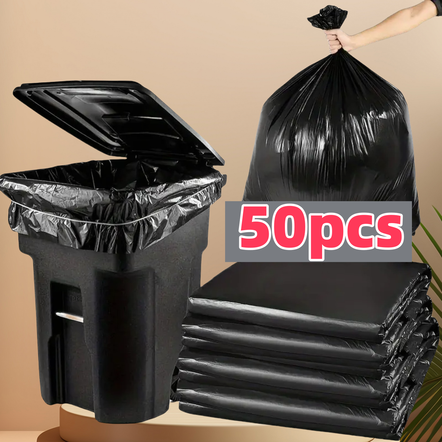 Heavy Duty 45 Gallon Trash Bags 50 Pack 1.9MIL Large Black Garbage Bags for