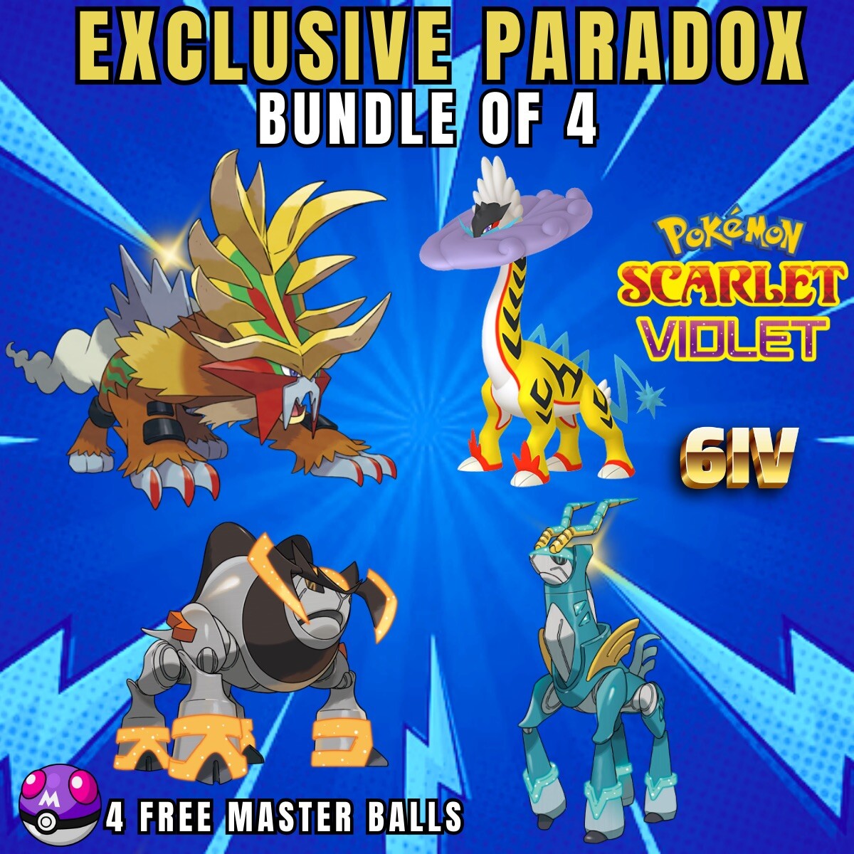 Pokemon Escarlata y Violeta - GOUGING FIRE + RAGING BOLT + ROCA DE HIERRO Y CORONA