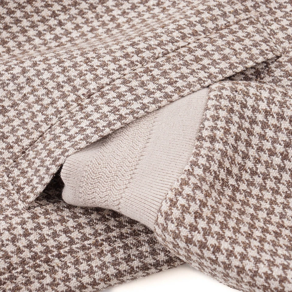 Isaia Houndstooth Check Soft Wool-Silk-Linen Varsity Jacket S (Eu 48) NWT - Image 2 of 4