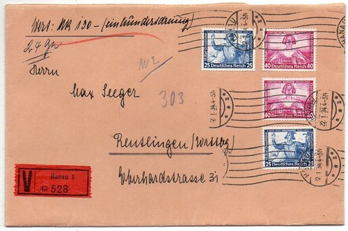 1934 GERMANY DECLARED VALUE COVER WAGNER STAMPS $650.00 ONLY THE STAMPS, RARITY